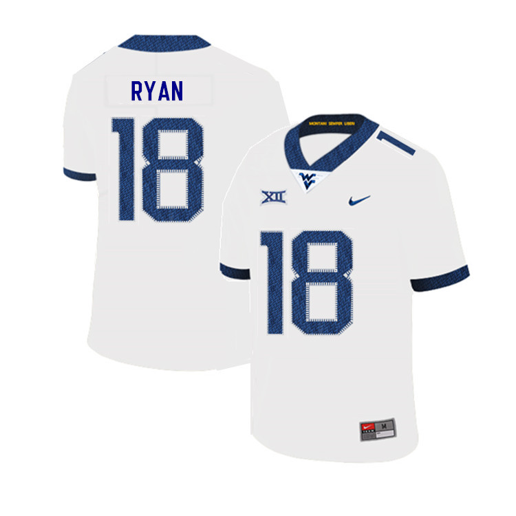 2019 Men #18 Sean Ryan West Virginia Mountaineers College Football Jerseys Sale-White